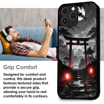 Midnight Torii Forest - Glossy Metal Silicone Case For Apple iPhone Infographic