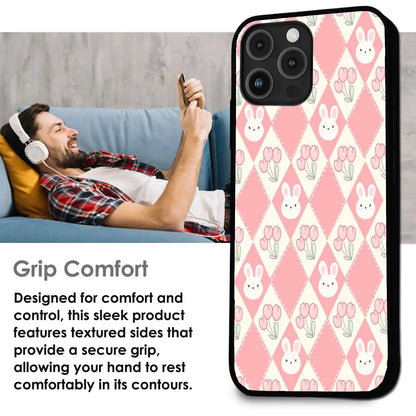 Pink Bunny Argyle - Glossy Metal Silicone Case For Apple iPhone Infographic