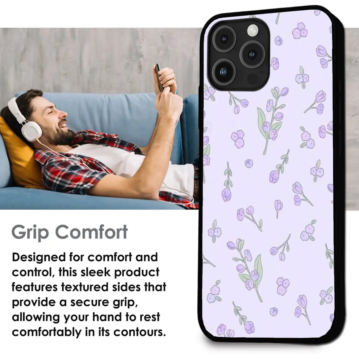 Lavender Floral Ditsy - Glossy Metal Silicone Case For Apple iPhone Infographic