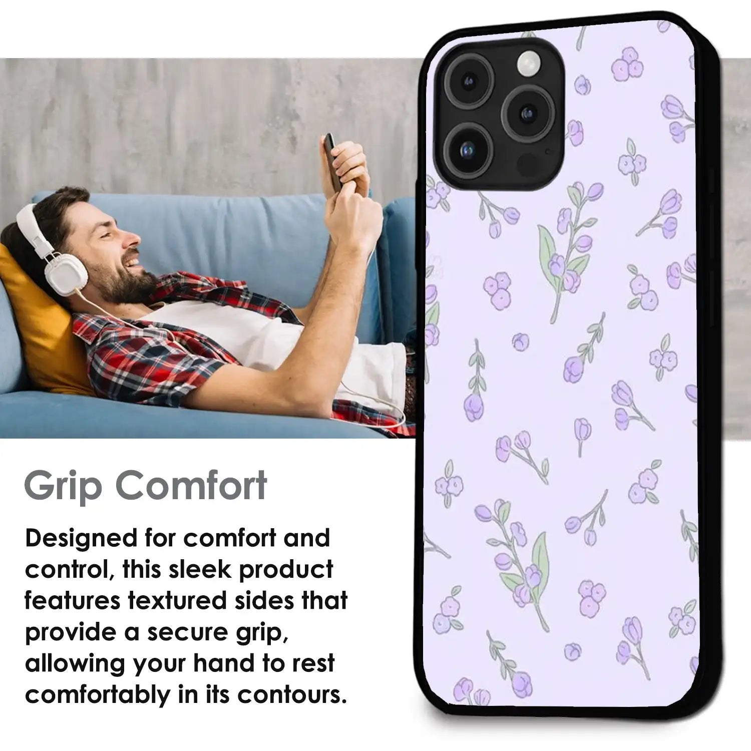 Lavender Floral Ditsy - Glossy Metal Silicone Case For Apple iPhone Infographic
