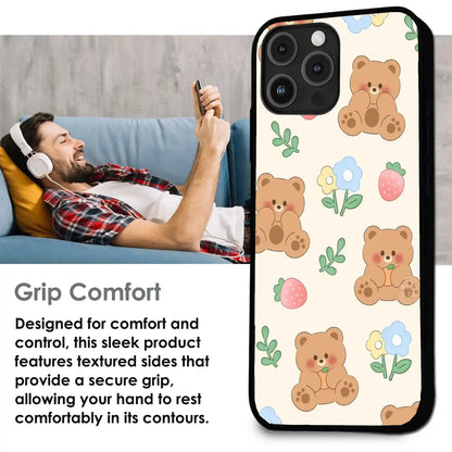 Cute Teddy Garden - Glossy Metal Silicone Case For Apple iPhone Infographic