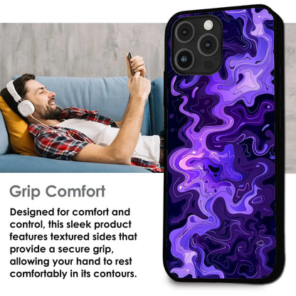 Purple Wave Abstract - Glossy Metal Silicone Case For Apple iPhone Infographic