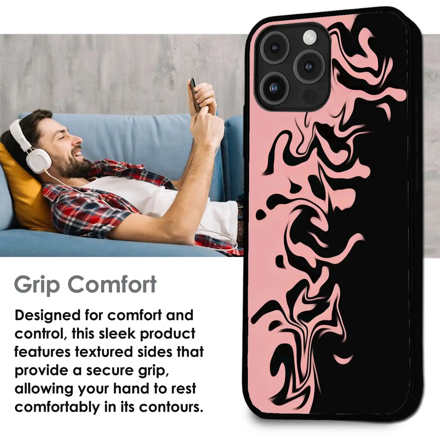 Blush Noir Marble - Glossy Metal Silicone Case For Apple iPhone Infographic