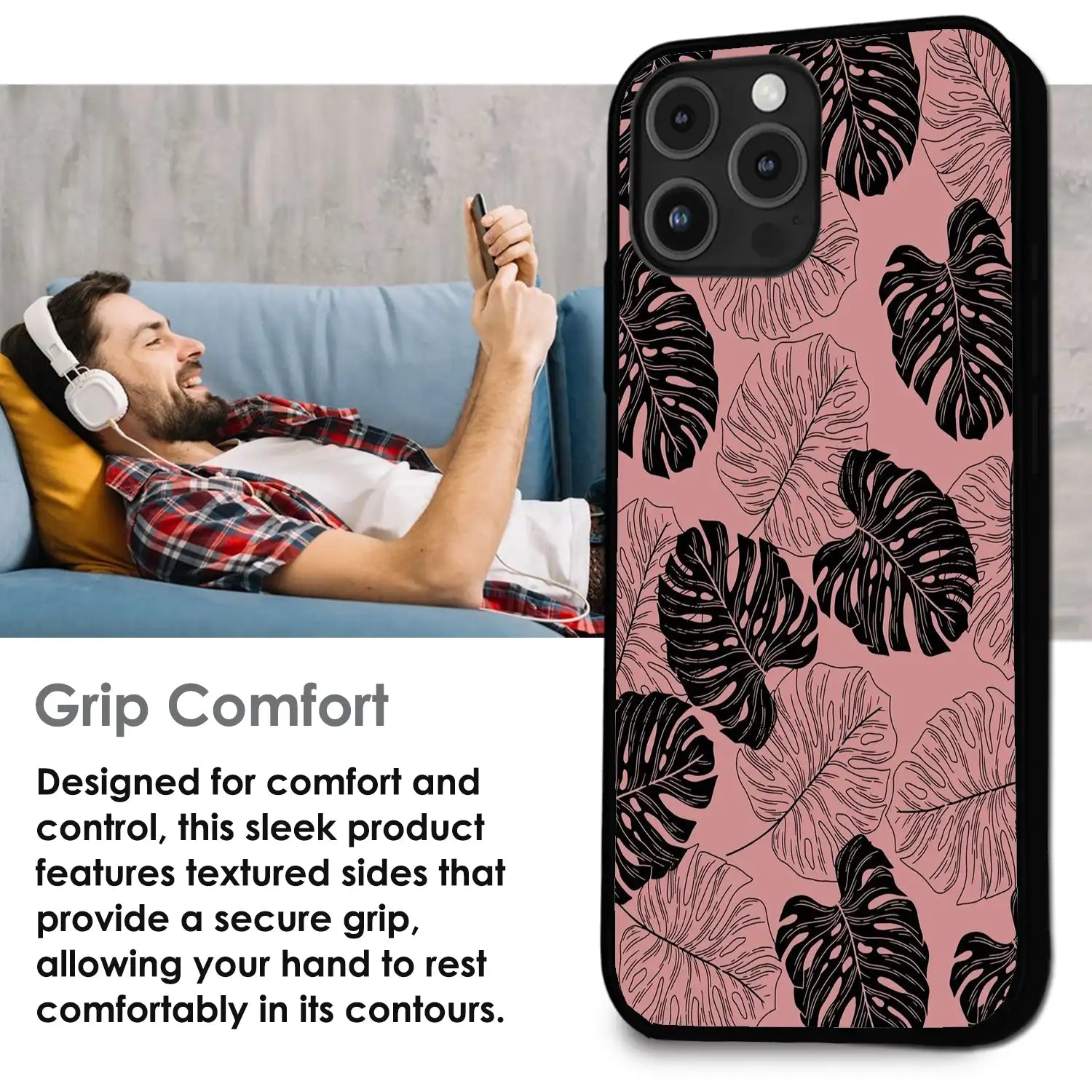 Tropical Monstera Leaf Pattern - Glossy Metal Silicone Case For Apple iPhone Infographic