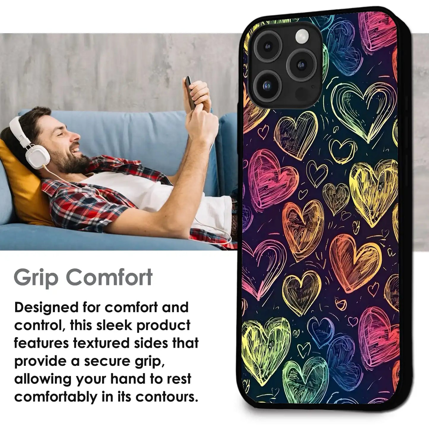 Neon Love Scribble - Glossy Metal Silicone Case For Apple iPhone Infographic