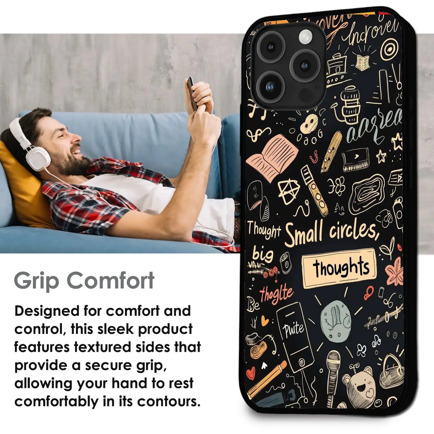 Thought Doodle Noir - Glossy Metal Silicone Case For Apple iPhone Infographic