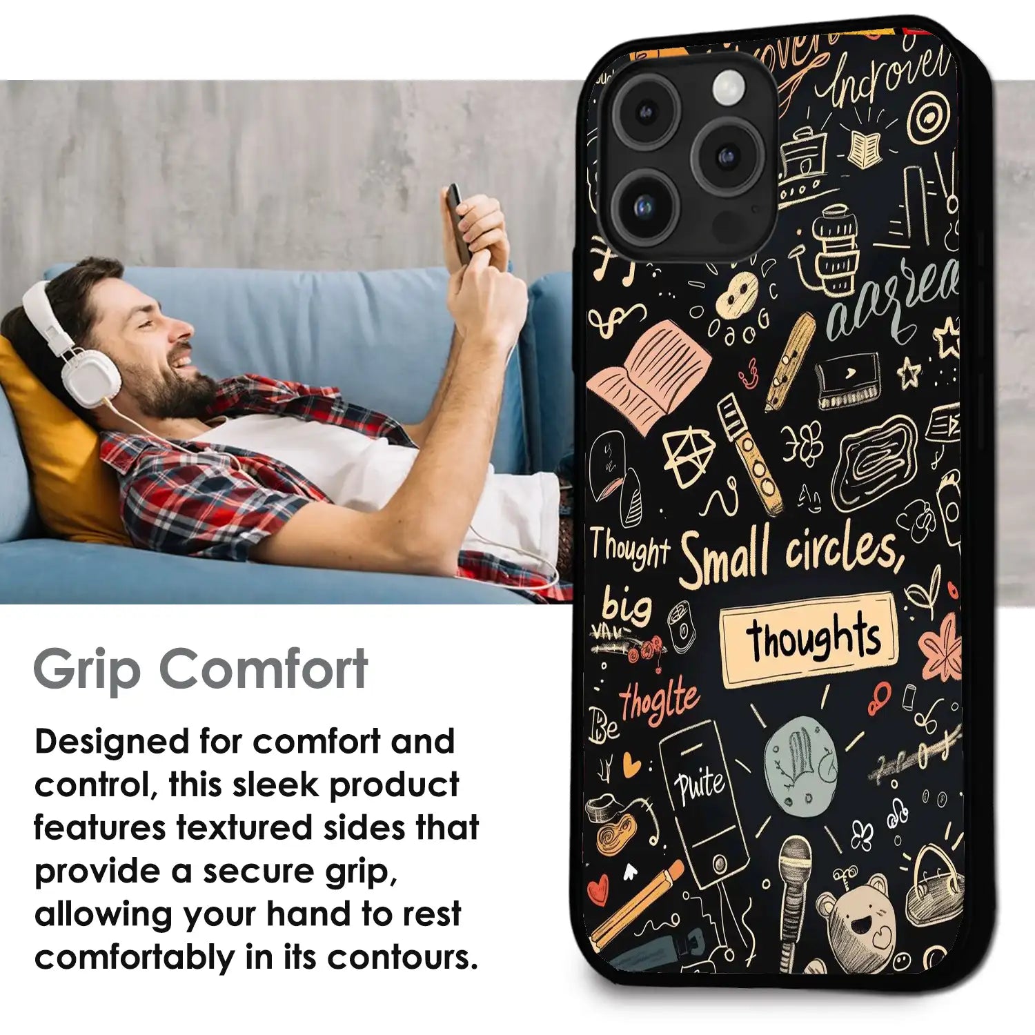 Thought Doodle Noir - Glossy Metal Silicone Case For Apple iPhone Infographic