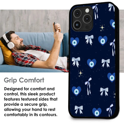 Evil Eye Bow Midnight - Glossy Metal Silicone Case For Apple iPhone Infographic