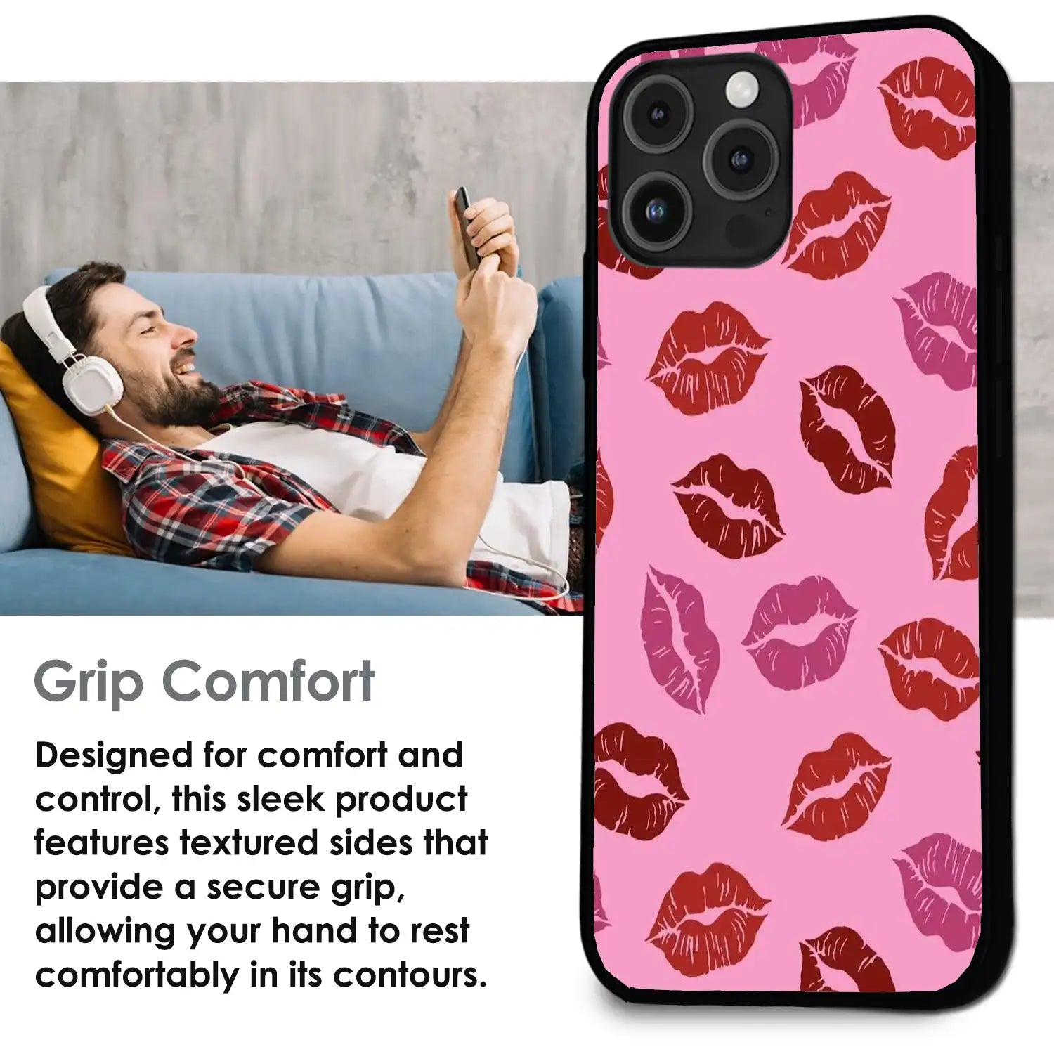 Pink Lips Pop Art Pattern - Glossy Metal Silicone Case For Apple iPhone Infographic