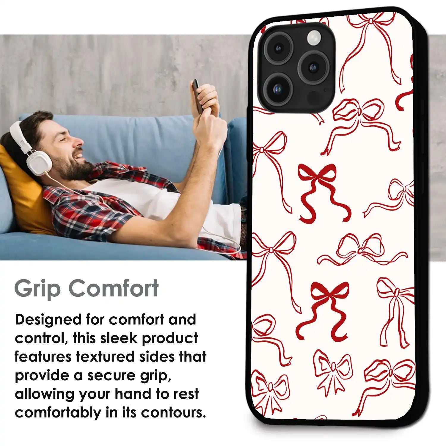 Cherry Bow Minimal - Glossy Metal Silicone Case For Apple iPhone Infographic