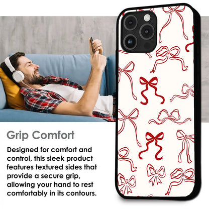 Cherry Bow Minimal - Glossy Metal Silicone Case For Apple iPhone Infographic
