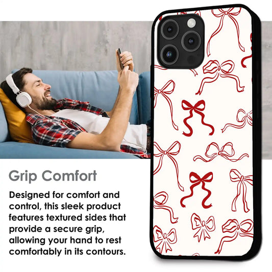Cherry Bow Minimal - Glossy Metal Silicone Case For Apple iPhone Infographic
