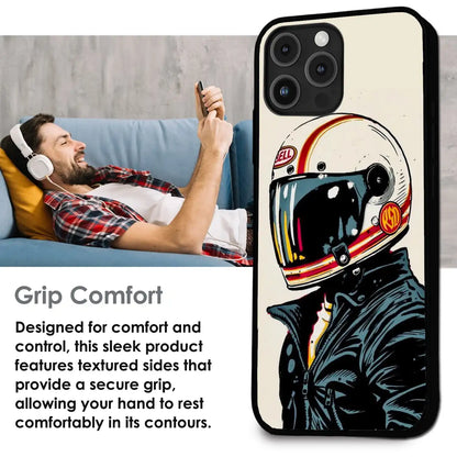 Retro Racer Helmet - Glossy Metal Silicone Case For Apple iPhone Infographic