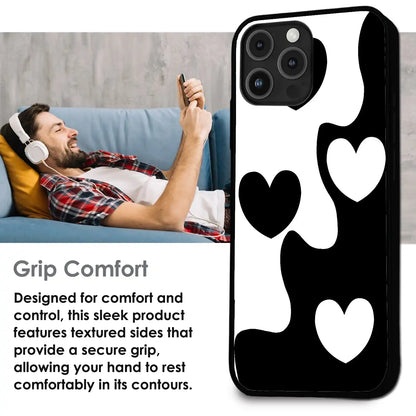 Monochrome Heart Flow - Glossy Metal Silicone Case For Apple iPhone Infographic