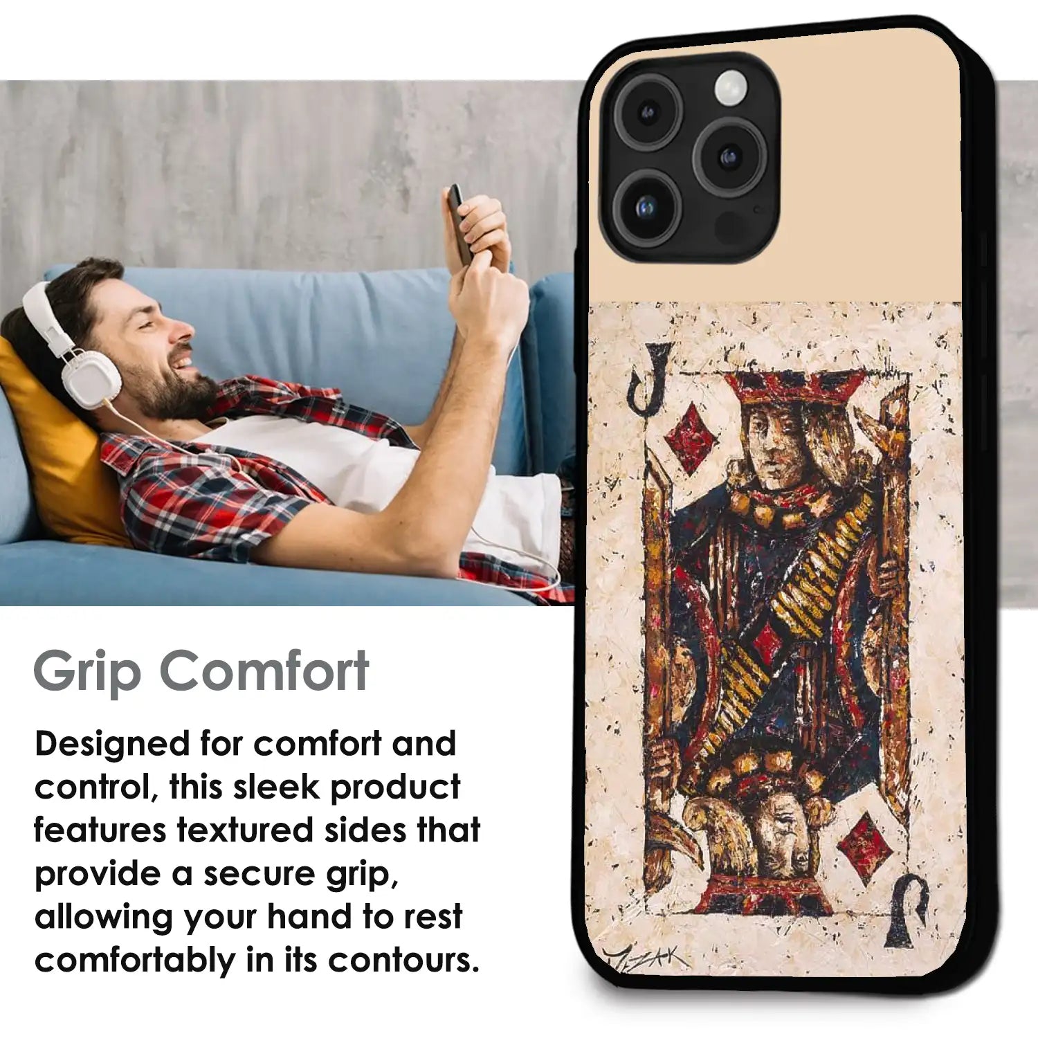 Vintage Playing Card King Art - Glossy Metal Silicone Case For Apple iPhone Infographic