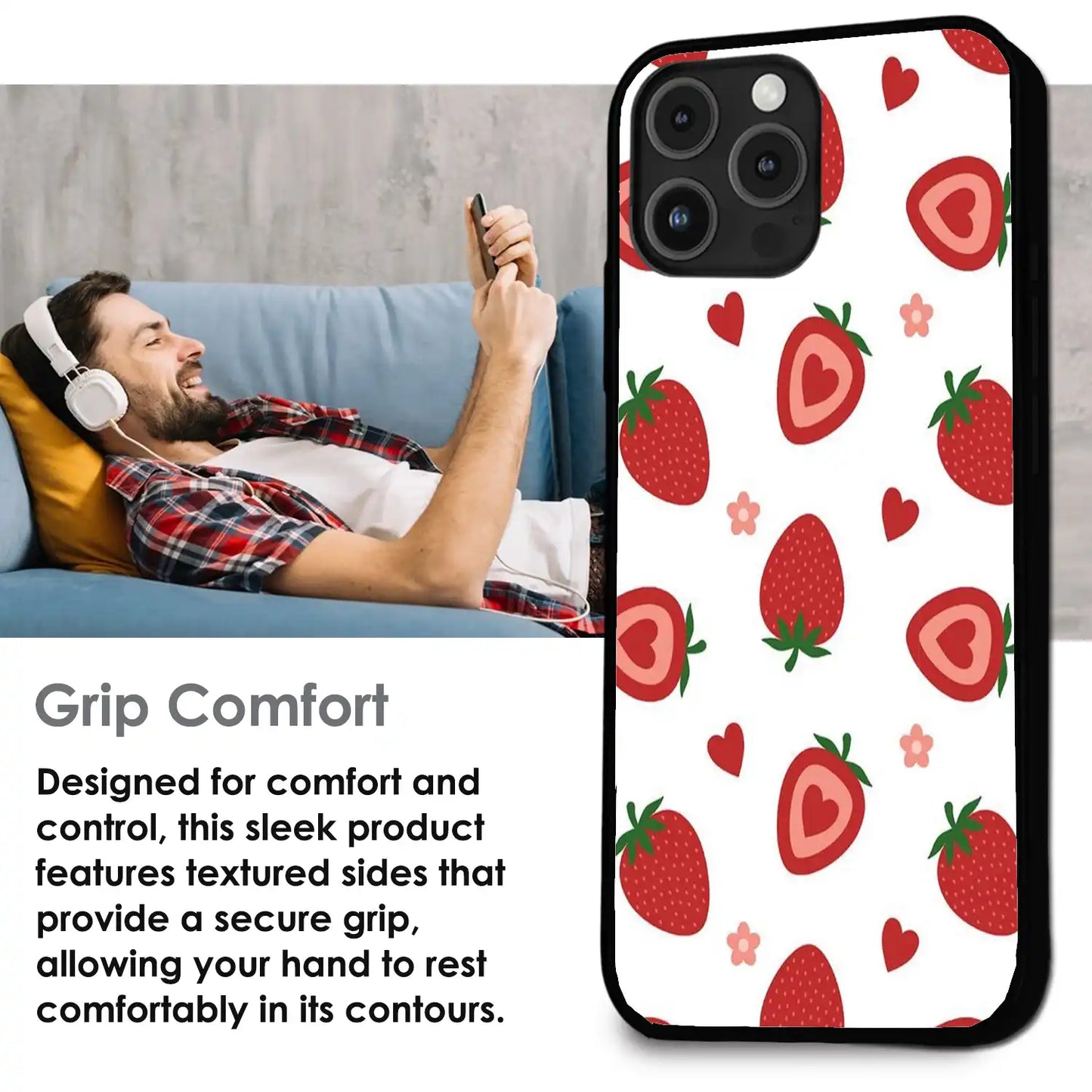 Strawberry - Glossy Metal Silicone Case For Apple iPhone Infographic