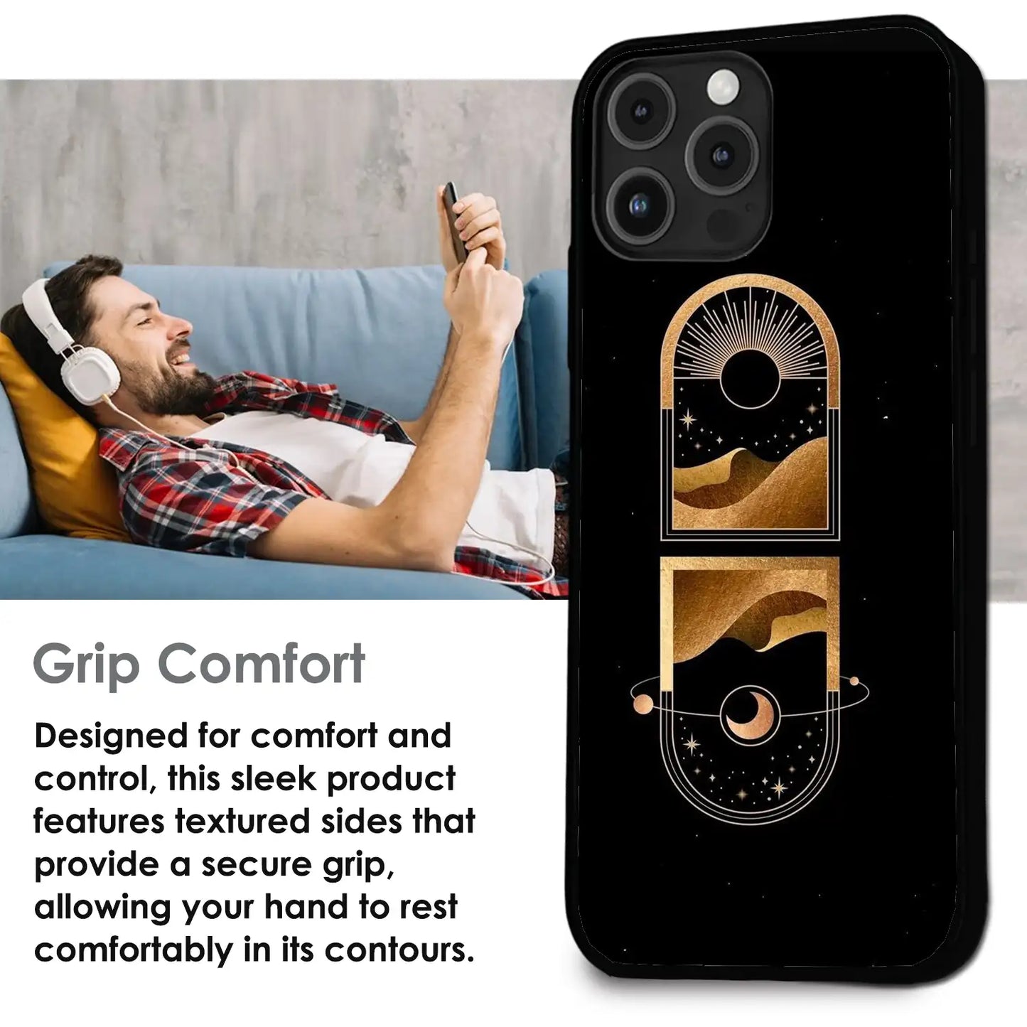 Golden Geometry - Glossy Metal Silicone Case For Apple iPhone Infographic