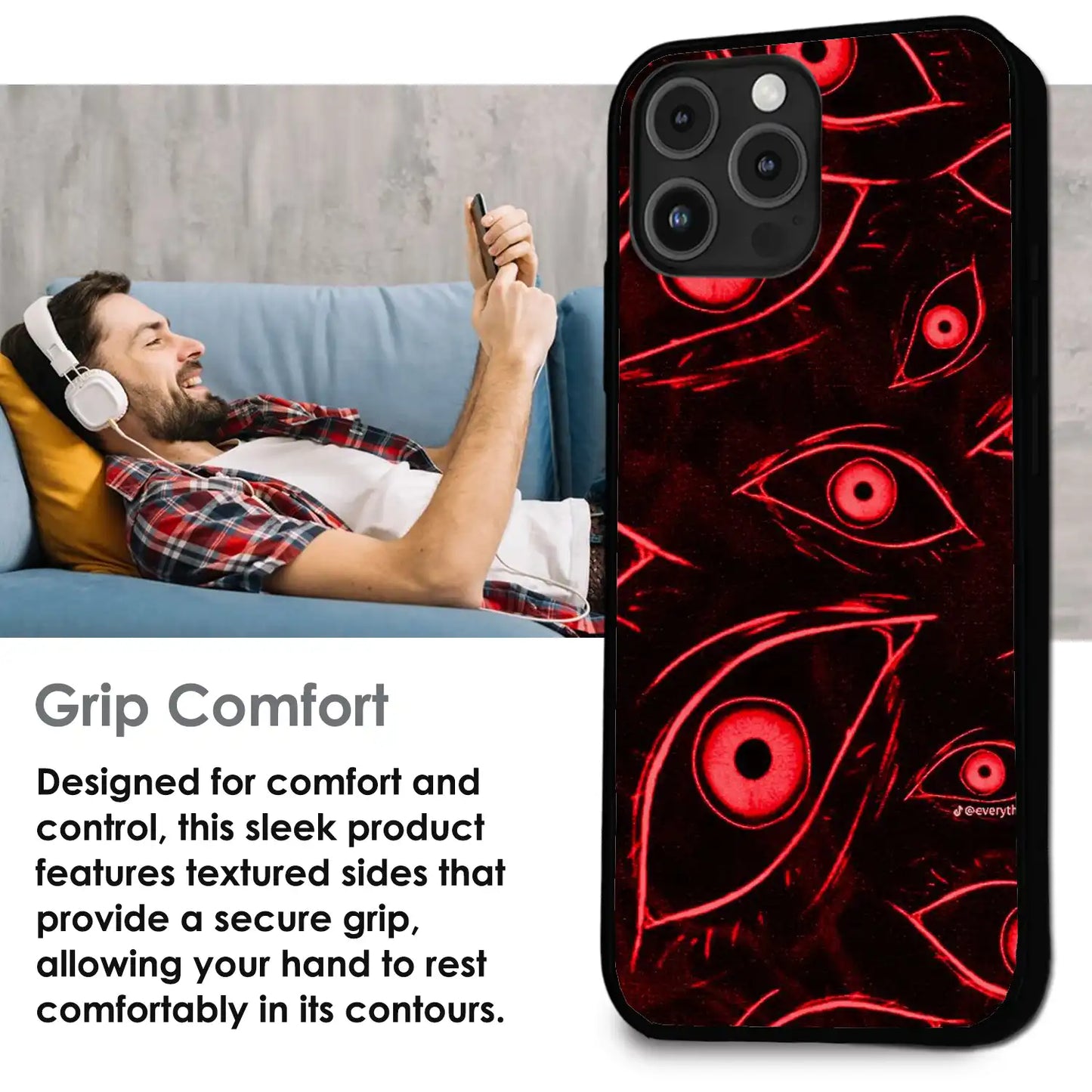 Crimson Eyes Chaos - Glossy Metal Silicone Case For Apple iPhone Infographic