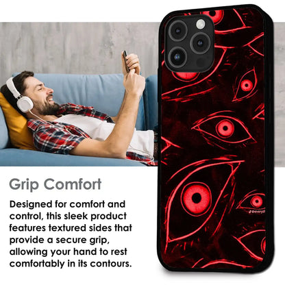 Crimson Eyes Chaos - Glossy Metal Silicone Case For Apple iPhone Infographic