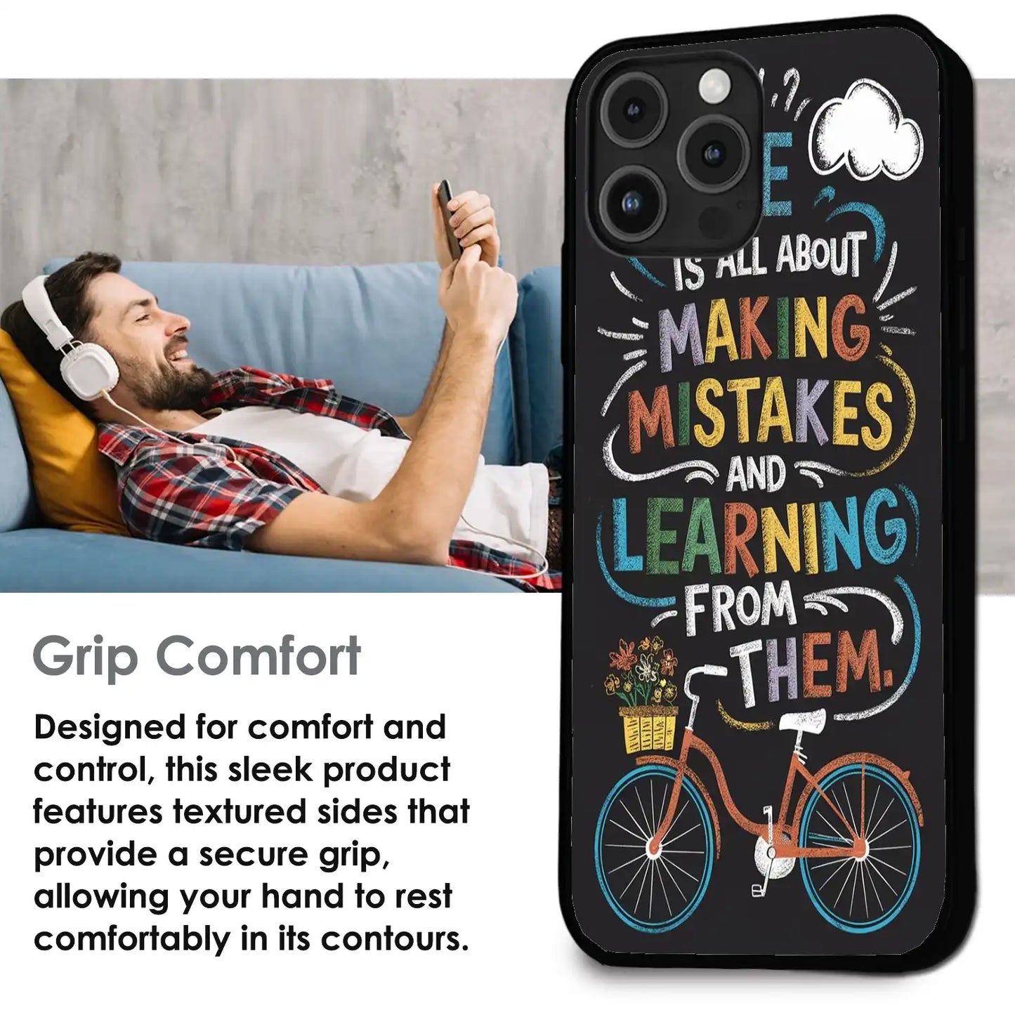 Motivational Quote Bicycle Art - Glossy Metal Silicone Case For Apple iPhone Infographic