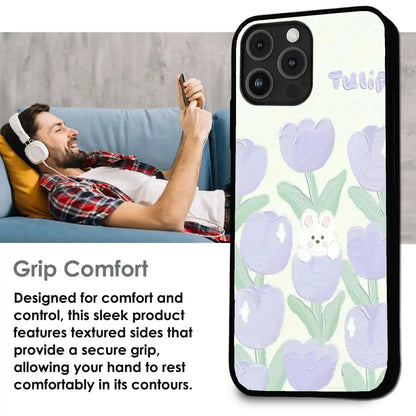 Cute Bunny Tulip - Glossy Metal Silicone Case For Apple iPhone Infographic