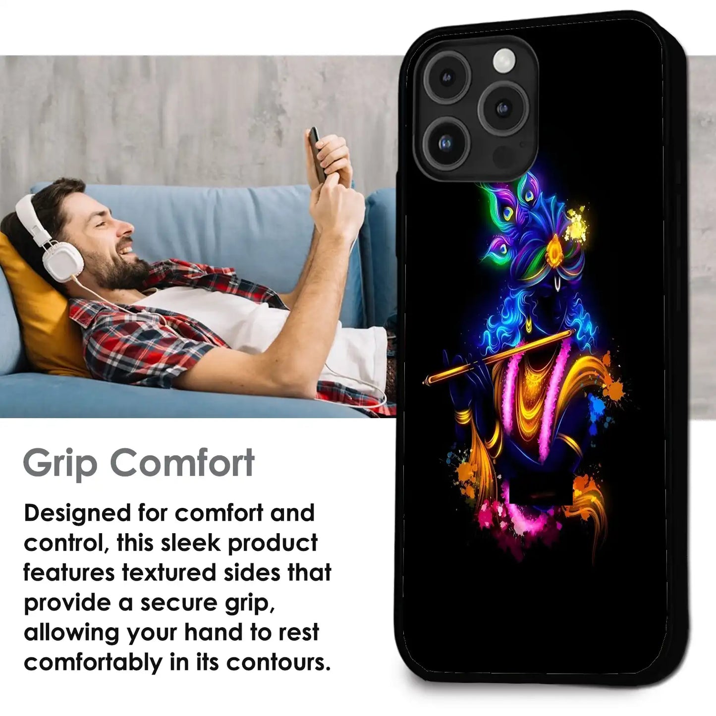 Abstract Krishna - Glossy Metal Silicone Case For Apple iPhone Infographic