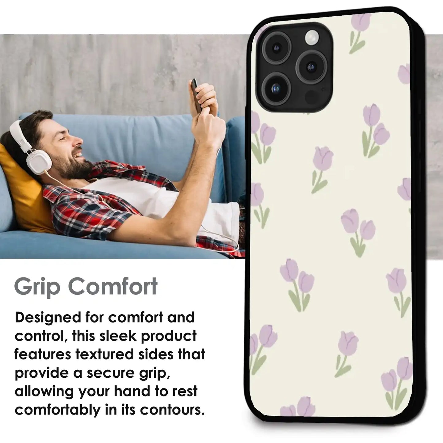 Minimal Tulip Pattern - Glossy Metal Silicone Case For Apple iPhone Infographic