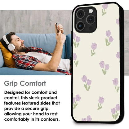 Minimal Tulip Pattern - Glossy Metal Silicone Case For Apple iPhone Infographic