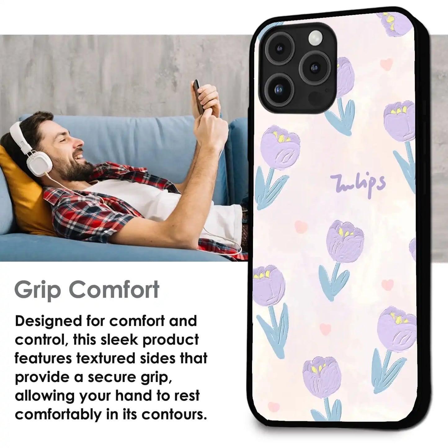 Pastel Tulip Floral - Glossy Metal Silicone Case For Apple iPhone Infographic