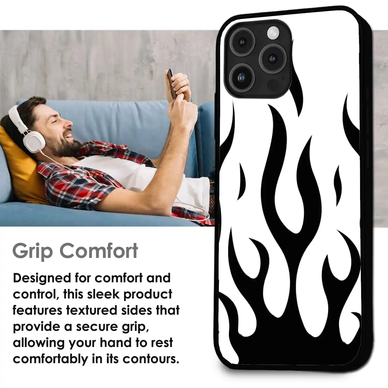 Monochrome Flame Art - Glossy Metal Silicone Case For Apple iPhone Infographic