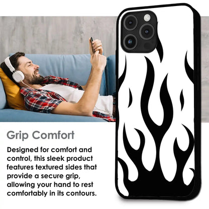 Monochrome Flame Art - Glossy Metal Silicone Case For Apple iPhone Infographic