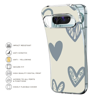 Light Blue Hearts - Printed Silicone Case For Google Pixel Infographic