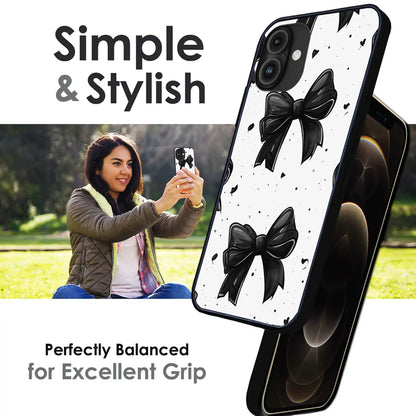 Polka Dot Bows - Glossy Metal Silicone Case For Apple iPhone Models