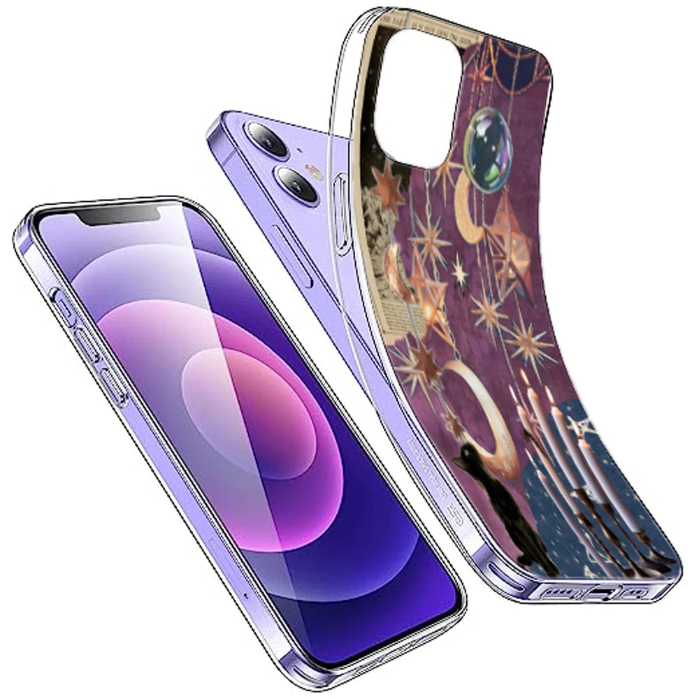 Celestial Moon Cat Art - Printed Silicone Case For Apple iPhone Infographic