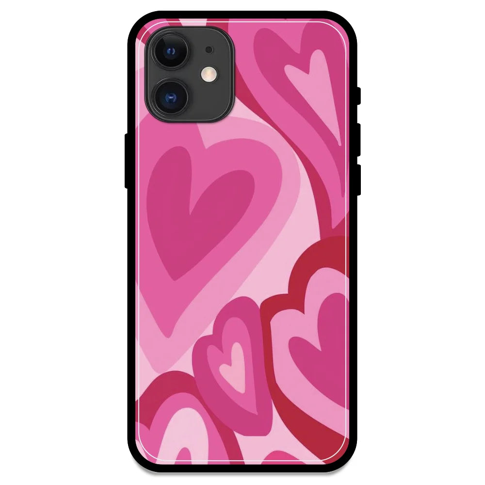 Pink Mini Hearts - Glossy Metal Silicone Case For Apple iPhone  12 Mini Models