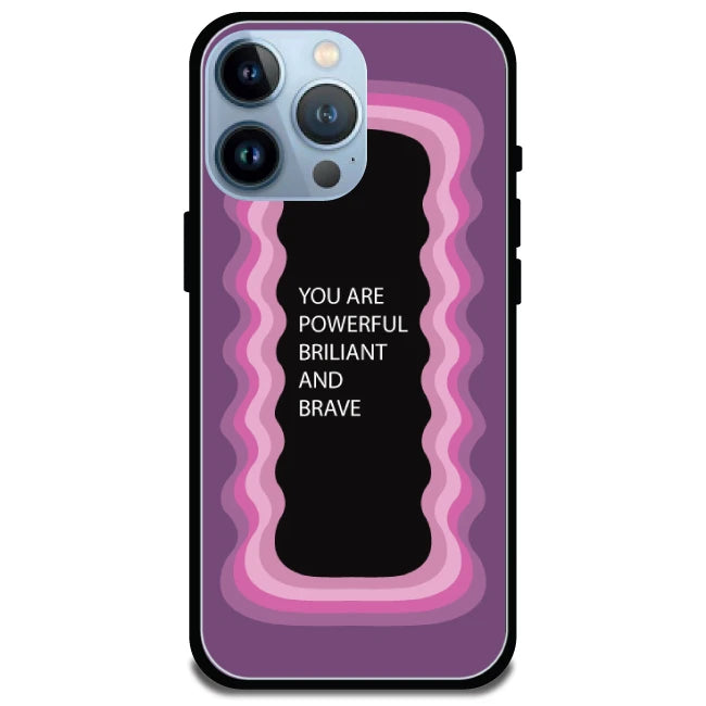 'You Are Powerful, Brilliant & Brave' Pink - Glossy Metal Silicone Case For Apple iPhone Models apple iphone 15 pro max