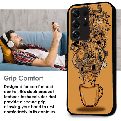 Abstract Coffee Doodle - Glossy Metal Silicone Cases for Samsung Models