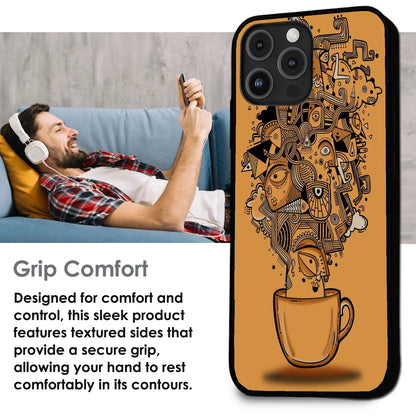 Abstract Coffee Doodle - Glossy Metal Silicone Cases for Apple iPhone