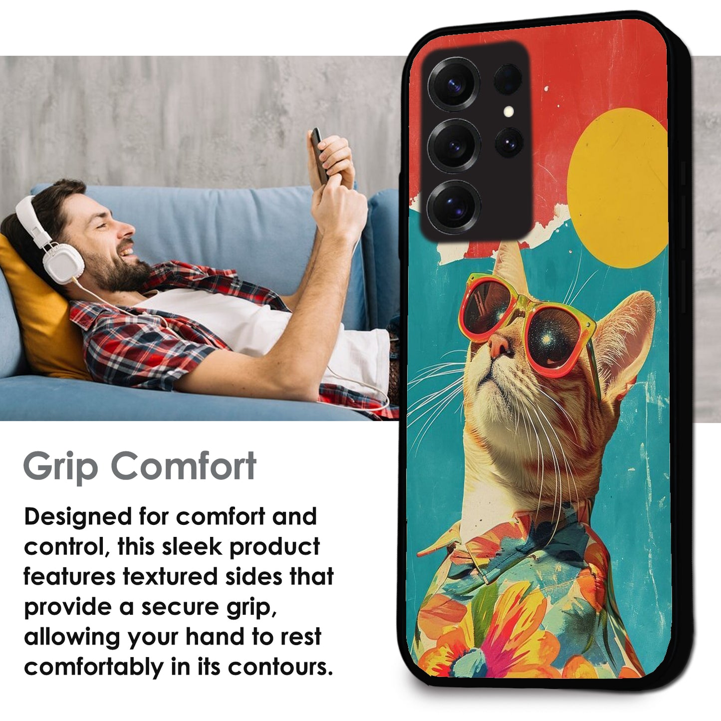 Cool Cat Summer - Glossy Metal Silicone Cases for Samsung Models