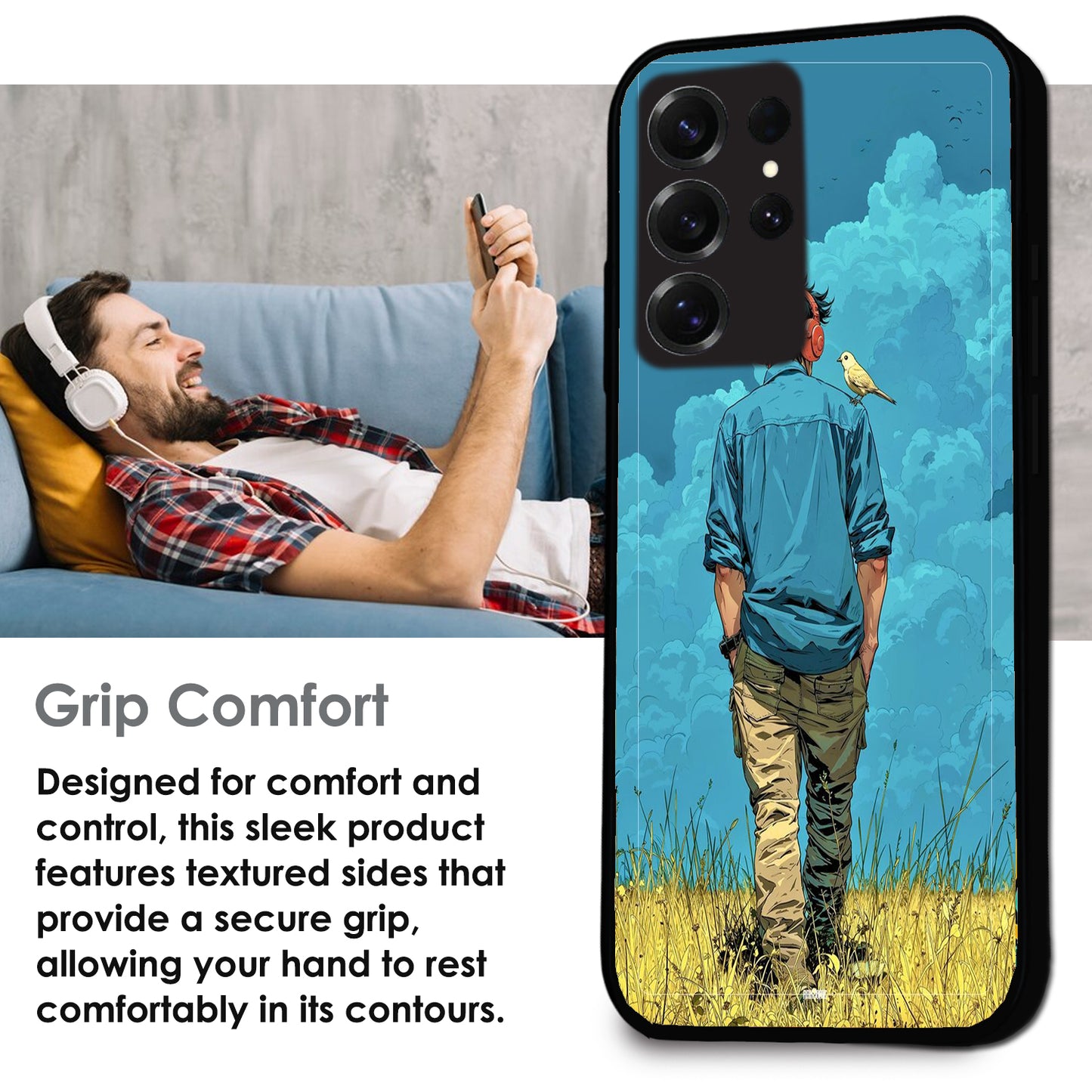 Dreamer in Blue Clouds - Glossy Metal Silicone Cases for Samsung Models