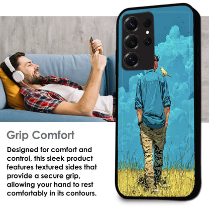 Dreamer in Blue Clouds - Glossy Metal Silicone Cases for Samsung Models