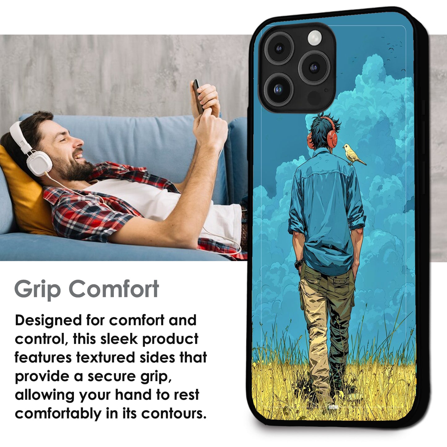 Dreamer in Blue Clouds - Glossy Metal Silicone Cases for Apple iPhone