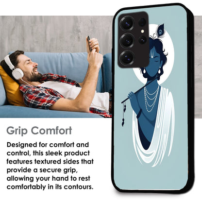 Minimal Krishna Flute Art - Glossy Metal Silicone Cases for Samsung Models