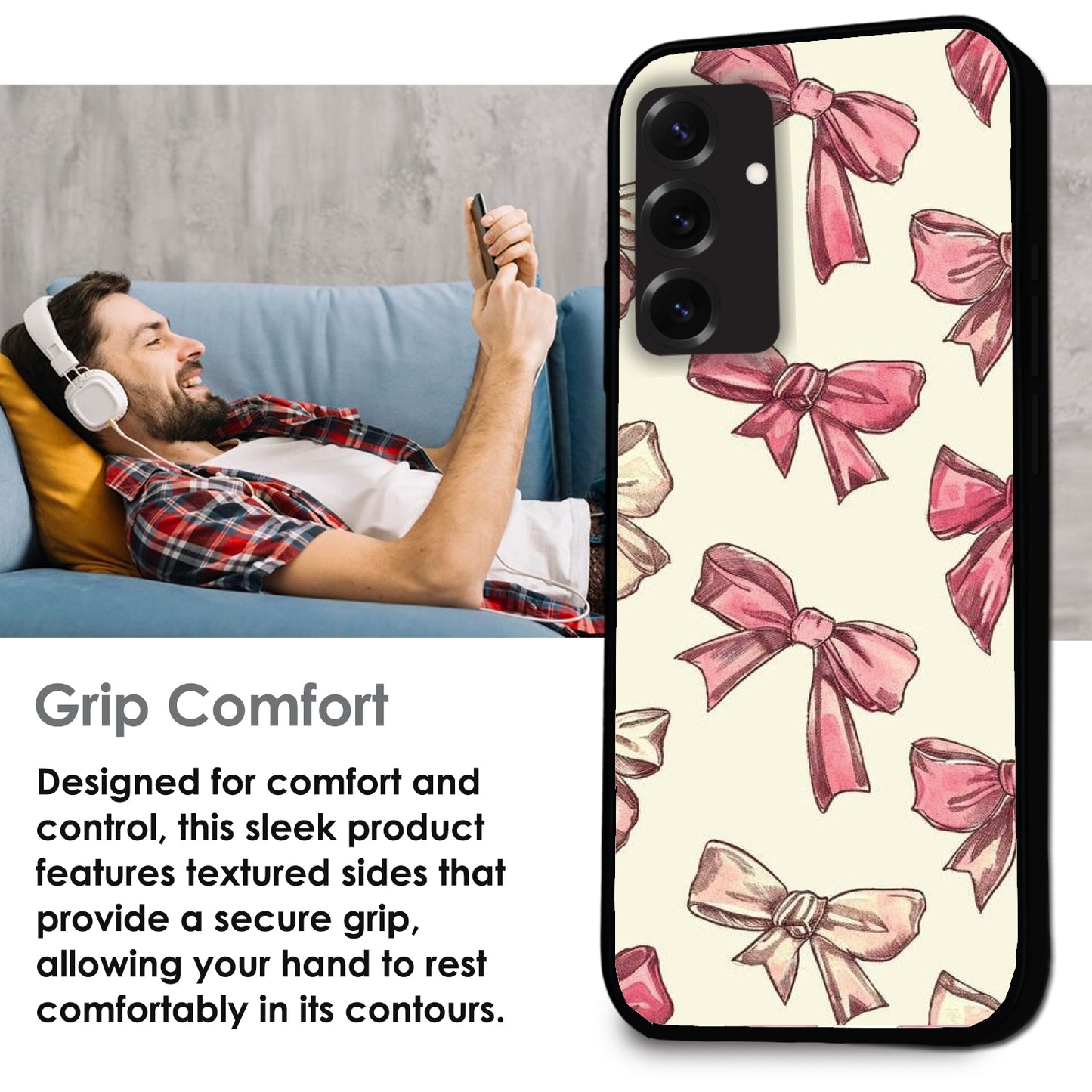 Pastel Pink Bows - Glossy Metal Silicone Cases for Samsung