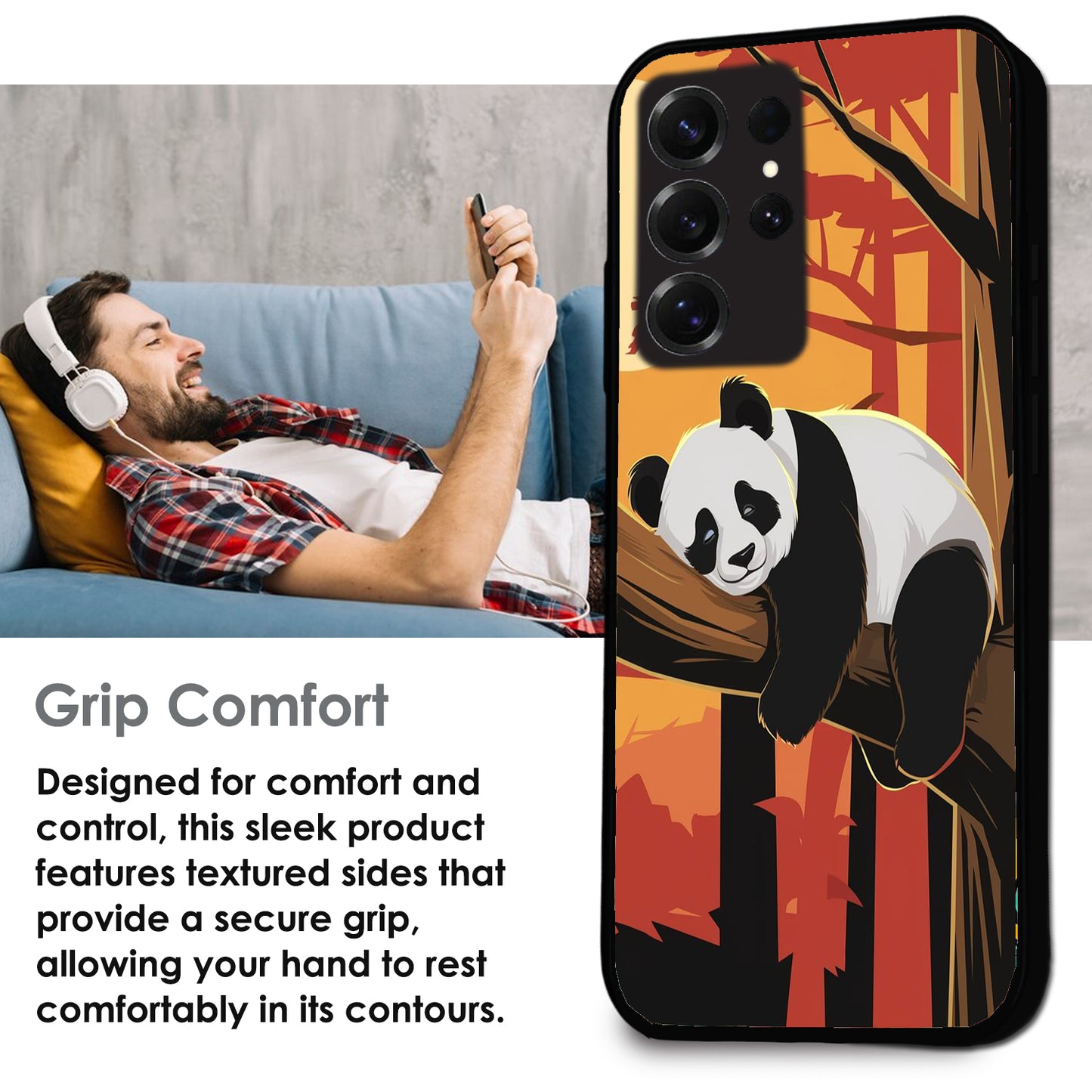 Sleeping Panda Sunset - Glossy Metal Silicone Cases for Samsung Models