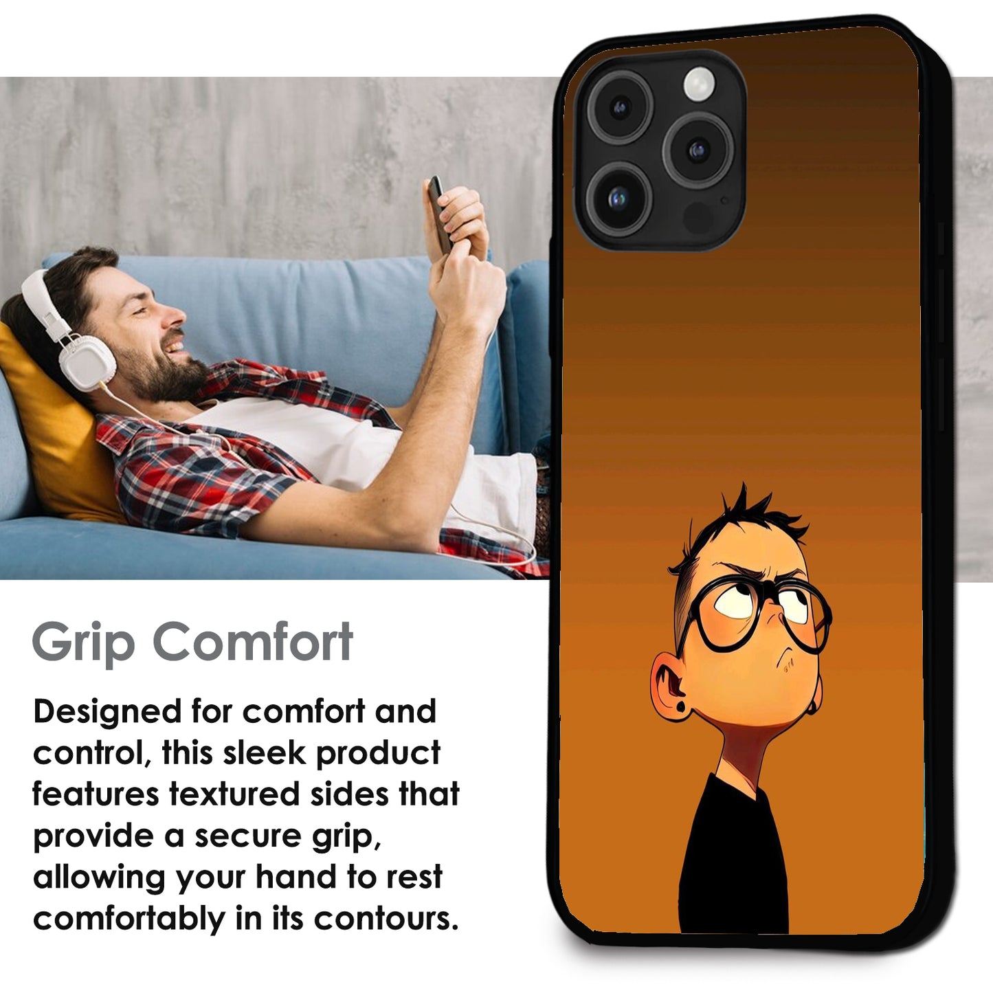 Stylish Cartoon Boy - Glossy Metal Silicone Cases for Apple iPhone