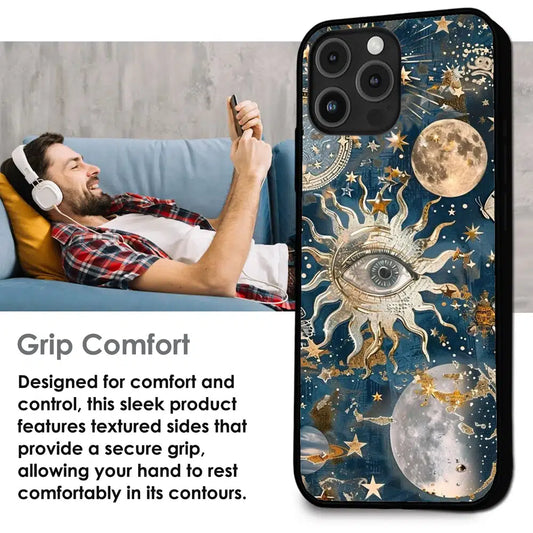 Mystic Cosmic Eye Galaxy - Glossy Metal Silicone Case For Apple iPhone Infographic