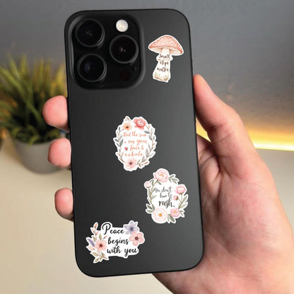Boho Quotes Sticker Bundle – 45 Waterproof Aesthetic Stickers for Phone Cases, Clear Covers, Journals, Scrapbooks & More