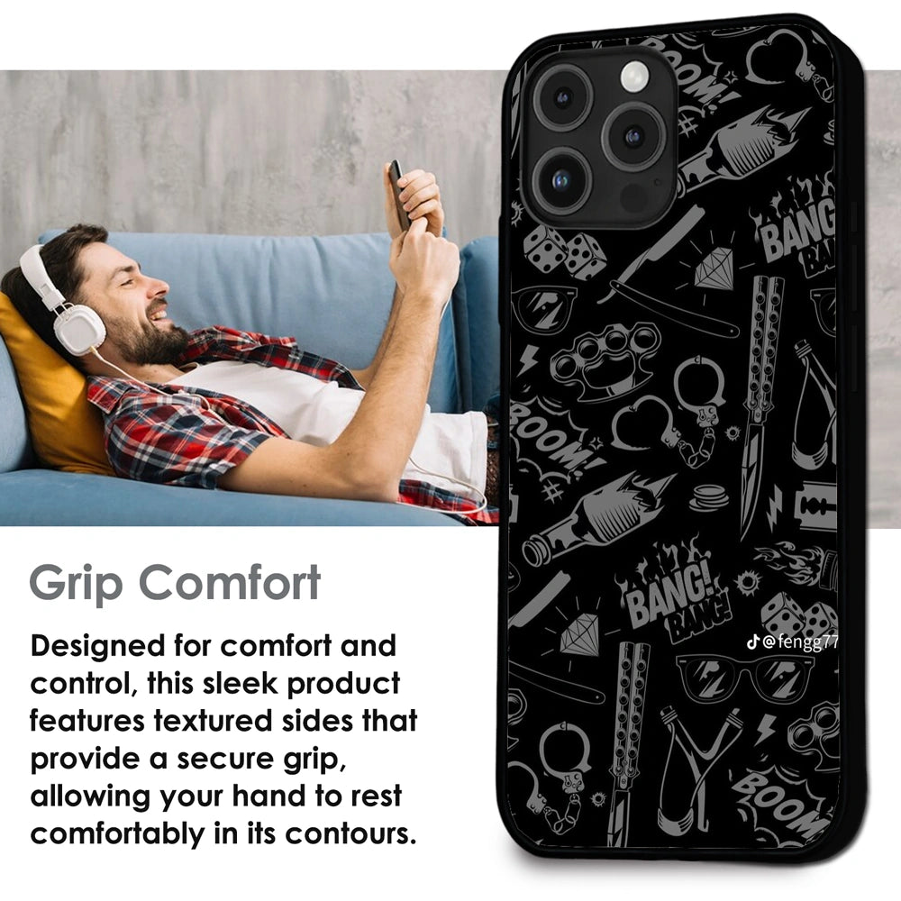 Black Graphic Street Art - Glossy Metal Silicone Case For Apple iPhone Infographic