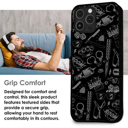 Black Graphic Street Art - Glossy Metal Silicone Case For Apple iPhone Infographic